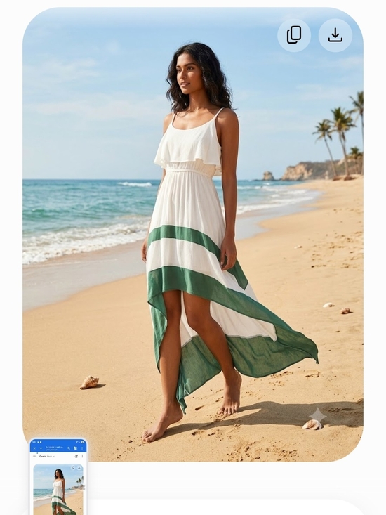 Esley Dresses & Skirts - Esley White and Green Striped High-Low Spaghetti Strap Dress